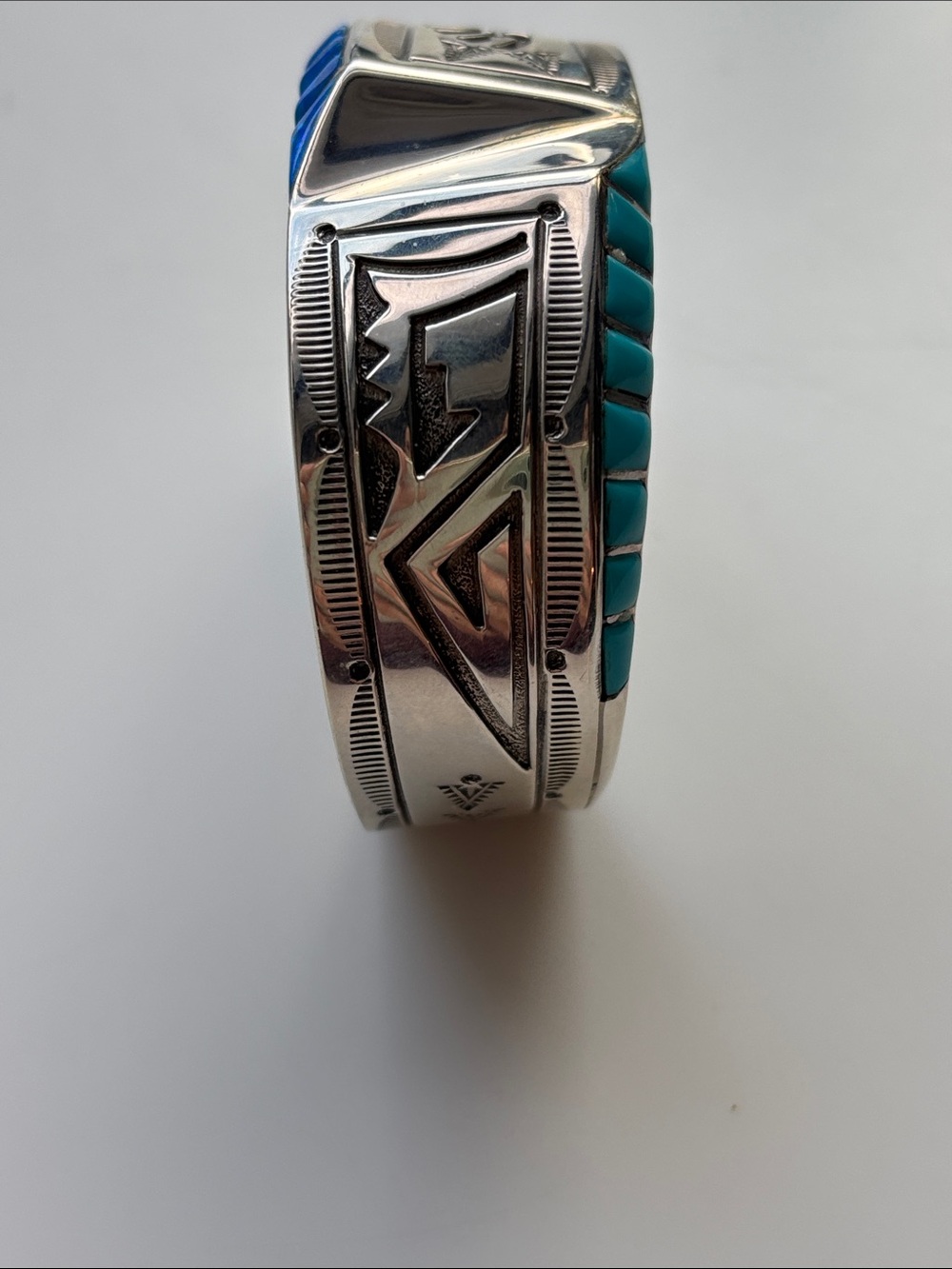 Turquoise Inlay Sterling Silver Kokopelli Cuff Bracelet - Picture 4 of 6
